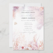 Chic Seashells Coral Underwater QR Code Hochzeit Einladung (Vorderseite)