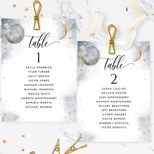 Chic Seating Plan Celestial Cards mit Gästennamen