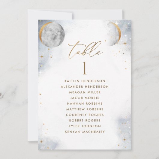 Chic Seating Plan Celestial Cards mit Gästennamen (Vorderseite)