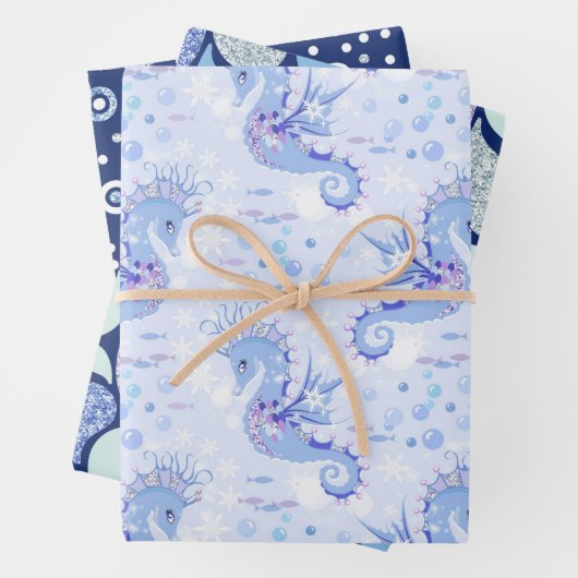 Chic Seepferd Girly Ocean Pattern Baby Girl Geschenkpapier Set (Beispiel)