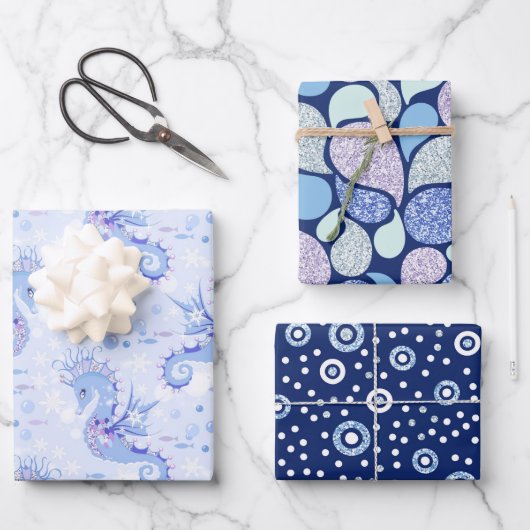 Chic Seepferd Girly Ocean Pattern Baby Girl Geschenkpapier Set (Vorderseite)