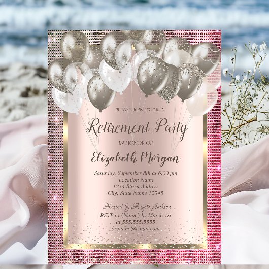 Chic Sequins Balloons Rose Goldene Rente Einladung