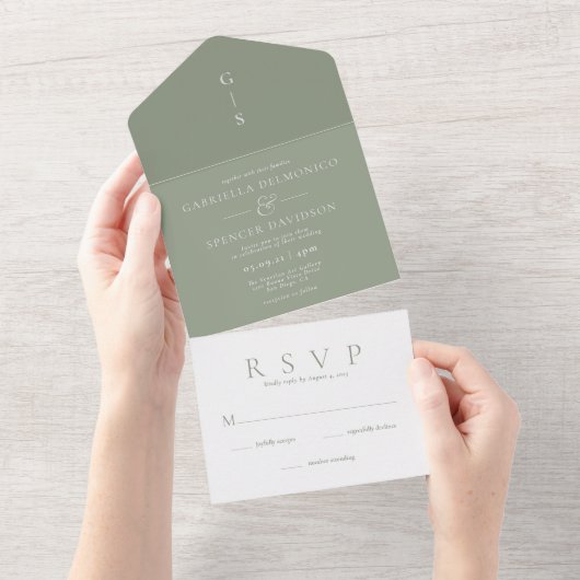Chic Shades of Sage Green Wedding All In One Einladung (Abreißen)