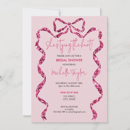 Chic She zähmt das Brautparty des Knot-Pink-Bows Einladung (Vorderseite)
