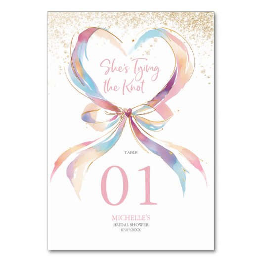 Chic She zähmt das knotenrosa Brautparty Tischnummer (Vorderseite)