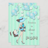 Chic She's About to Pop Boys Baby Shower Einladung (Vorne/Hinten)