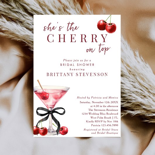Chic She's The Cherry On Top Martini Bridal Shower Einladung