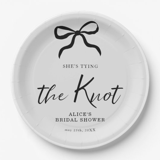 Chic She's The Knot Black Bow Brautparty Pappteller (Vorderseite)