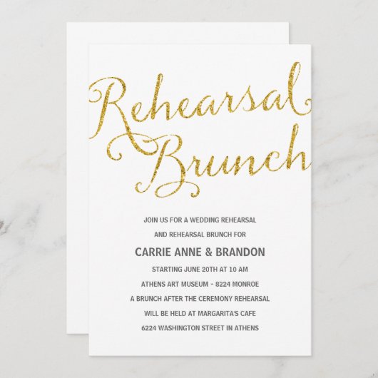 Chic Shimmer | Imitats Gold Foil Probe Brunch Einladung (Vorne/Hinten)