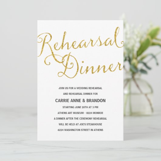 Chic Shimmer | Imitats Gold Fossil Probe Abendesse Einladung (Stehend Vorderseite)