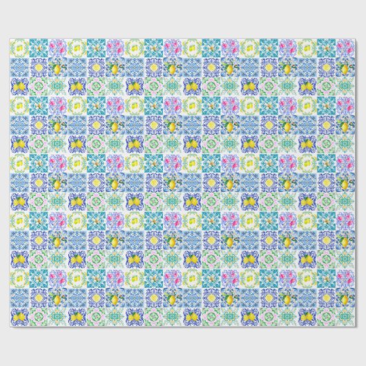 Chic Sicilian azulejo Amalfi Mediterrane Fliesen Geschenkpapier (Flach)