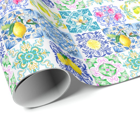 Chic Sicilian azulejo Amalfi Mediterrane Fliesen Geschenkpapier (Rolleneckpunkt)