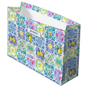 Chic Sicilian azulejo Amalfi Mediterrane Fliesen Große Geschenktüte