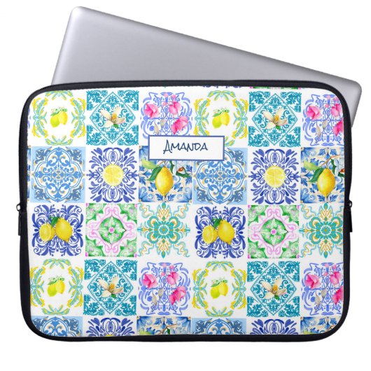 Chic Sicilian azulejo Amalfi Mediterrane Fliesen Laptopschutzhülle (Vorderseite)