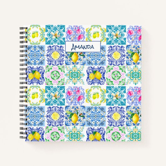Chic Sicilian azulejo Amalfi Mediterrane Fliesen Notizblock (Vorderseite)