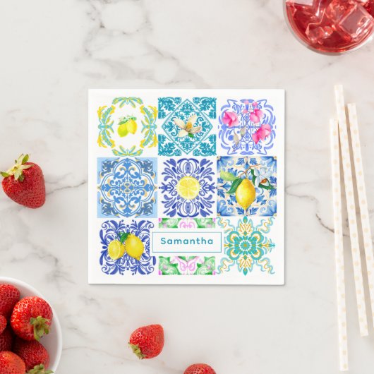 Chic Sicilian azulejo Amalfi Mediterrane Fliesen Serviette (Beispiel)