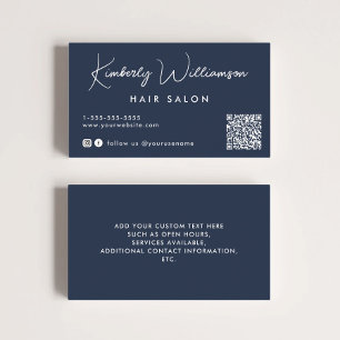 Chic Signature Script QR Code Blau Visitenkarte