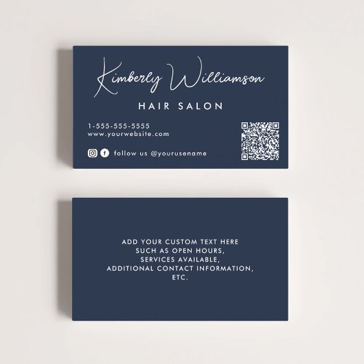 Chic Signature Script QR Code Blau Visitenkarte