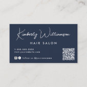 Chic Signature Script QR Code Blau Visitenkarte (Vorderseite)