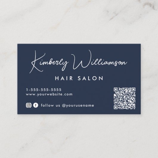 Chic Signature Script QR Code Blau Visitenkarte (Vorderseite)