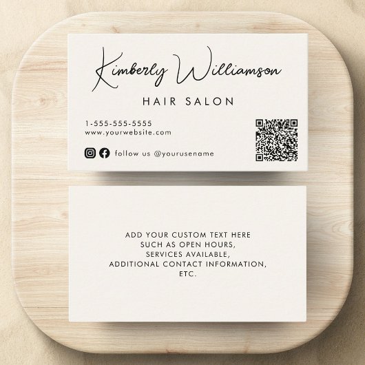 Chic Signature Script QR Code Cream Visitenkarte