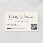 Chic Signature Script QR Code Cream Visitenkarte (Vorderseite)
