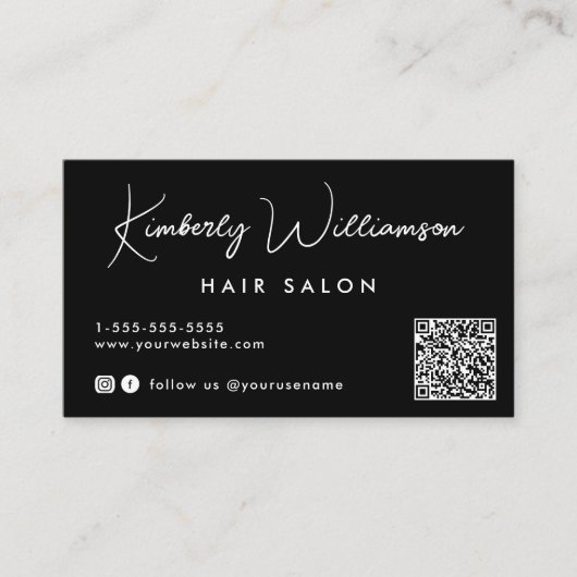 Chic Signature Script QR Code Schwarz Visitenkarte (Vorderseite)