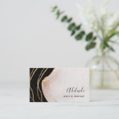 Chic Signature Script Schwarz und Gold Agate Moder Visitenkarte (Stehend Vorderseite)