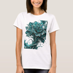 Chic Silber BLUE JEWELLED BLUME Slogan T-Shirt