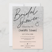 Chic Silber Drehbuch Foto Brautparty Ring pink Einladung (Vorderseite)