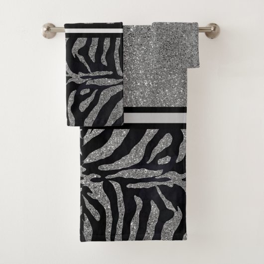 Chic Silber Glitter mit schwarzem Zebra / Chic Badhandtuch Set (Insitu)