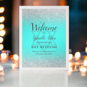 Chic silber Glitzer aquamarin Bat Mitzvah Empfang Poster