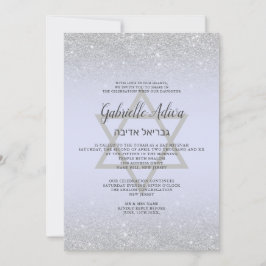 Chic silber Glitzer Drehbuch Lavender Bat Mitzvah Einladung