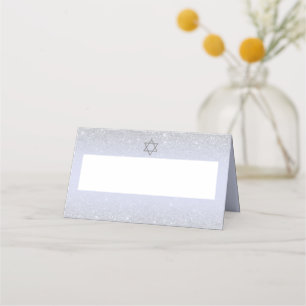 Chic silber Glitzer Drehbuch Lavender Bat Mitzvah Platzkarte