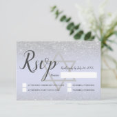 Chic silber Glitzer Drehbuch Lavender Bat Mitzvah RSVP Karte (Stehend Vorderseite)