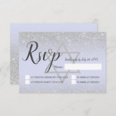 Chic silber Glitzer Drehbuch Lavender Bat Mitzvah RSVP Karte (Vorne/Hinten)