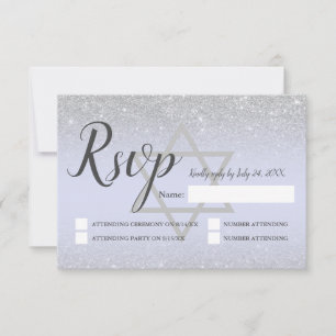 Chic silber Glitzer Drehbuch Lavender Bat Mitzvah RSVP Karte