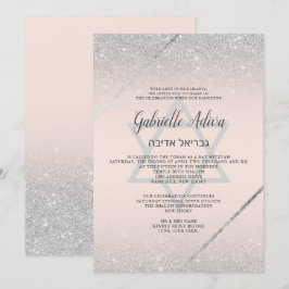 Chic silber Glitzer Drehbuch rot pink Bat Mitzvah Einladung