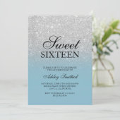 Chic silber Glitzer Eis blau elegant Sweet 16 Einladung (Stehend Vorderseite)