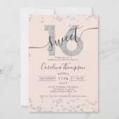 Chic silber Glitzer Konfetti rot Sweet 16 Foto Einladung (Vorderseite)
