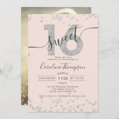Chic silber Glitzer Konfetti rot Sweet 16 Foto Einladung (Vorne/Hinten)