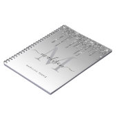 Chic silber Glitzer Monogram Spiralnotebook Notizblock (Linke Seite)