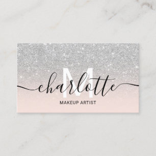 Chic silber Glitzer ombre pink name makeup logo Visitenkarte