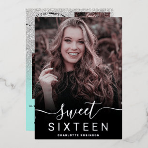 Chic silber Glitzer pink ombre 5 Fotos süß 16 Folieneinladung