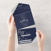 Chic silber Glitzer Typografie Marine blaue Hochze All In One Einladung (Abreißen)
