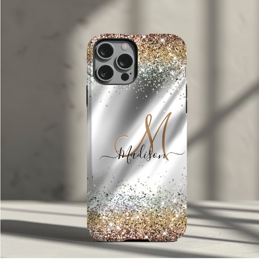 Chic silber Gold falscher Glitter Monogramm Case-Mate iPhone Hülle