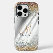 Chic silber Gold Imitate Glitzer Monogramm Case-Mate iPhone Hülle (Rückseite)