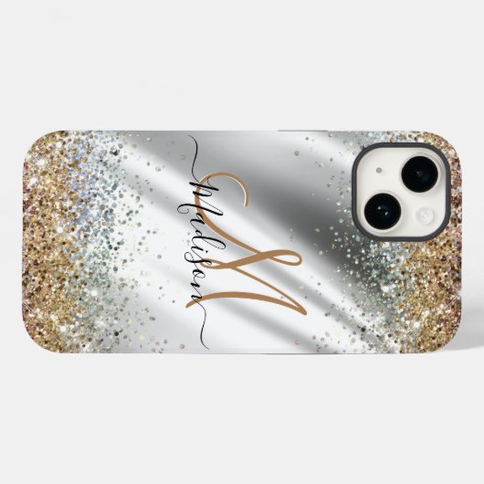 Chic silber Gold Imitate Glitzer Monogramm Case-Mate iPhone Hülle (Rückseite (Horizontal))