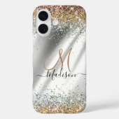 Chic silber Gold Imitate Glitzer Monogramm Case-Mate iPhone Hülle (Rückseite)