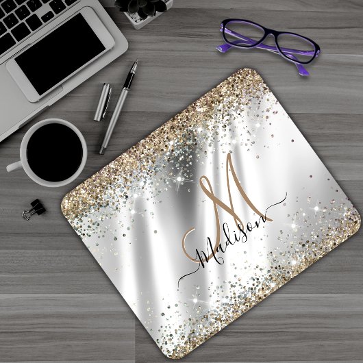 Chic silber Gold Imitate Glitzer Monogramm Mousepad